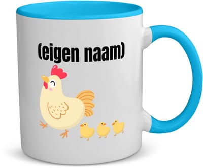 Akyol - kip met kuikens met eigen naam koffiemok - theemok - blauw - Kippen - kippen liefhebbers - iemand die houdt van kippen - verjaardag - cadeau - kado - 350 ML inhoud