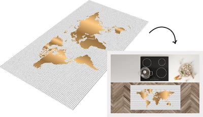 Keukenloper - Loper keuken - Wereldkaart - Goud - Golf - 120x60 cm - Keukenloper vinyl