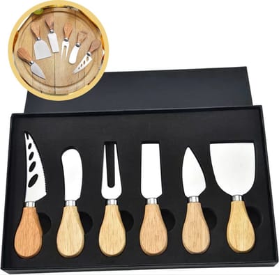*** Luxe 6 Kaasmesjes Set Bamboe-RVS-Geschenkdoos - Kaas - van Heble® ***