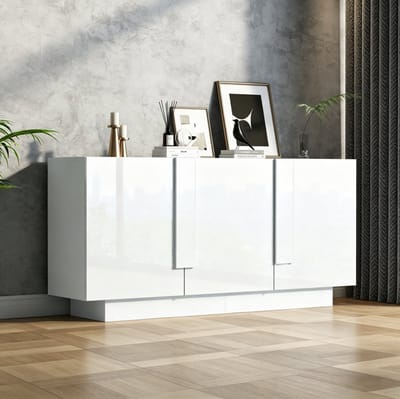 STILVORA Dressoir - Hoogglans Opbergkast Met 3 Deuren En 6 Vakken - Voor Woonkamer En Eetkamer - Spaanplaat - 160x35x60 Cm - Wit