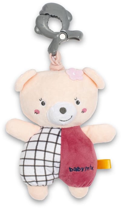 Baby Mix pluche teddybeer roze met speeldoos en clip - Knuffel