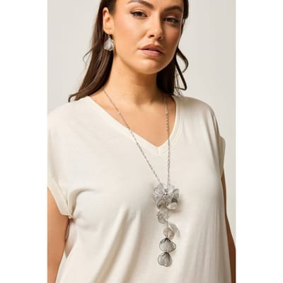 Yours Zilverkleurige Lange Bloemenketting En Oorbellensetsize One Size