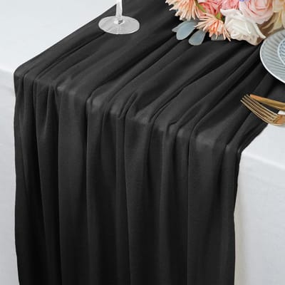Tafelloper Chiffon - Loper Tafeldecoratie - Tafel Aankleden - Gladde Zachte Stof - 77 x 300 cm - Zwart