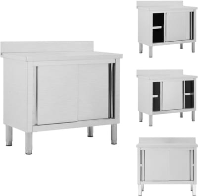 vidaXL - Werktafel - met - schuifdeuren - 100x50x(95-97) - cm - roestvrij - staal