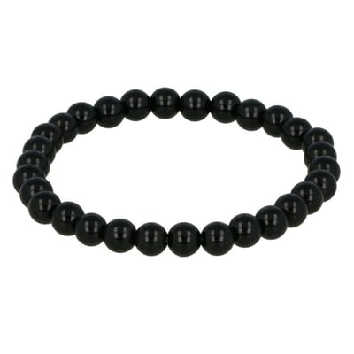 My Bendel - Elastische Black Agate Armband 6mm Edelstenen - met Luxe Cadeauverpakking | Sieraden Voor Dames | Maat S