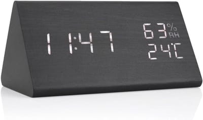 Houten Digitale Wekker met LED Tijd, Temperatuur en Vochtigheidsweergave