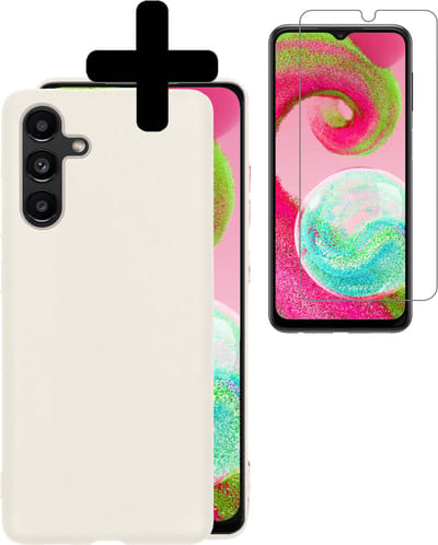 Hoesje - Met Screenprotector - Geschikt voor Samsung Galaxy A04s - Sterk & Shockproof - Back Cover - Siliconen Case - Telefoon Hoes - Telefoonhoesjes - Wit