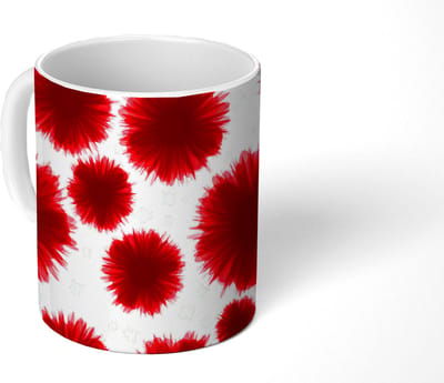 Mok - Koffiemok - Aquarelverf - Rood - Bloemen - Mokken - 350 ML - Beker - Koffiemokken - Theemok