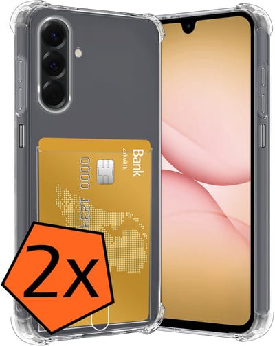 Hoes - 2 Stuks - Geschikt voor Samsung Galaxy A17 - Met Pashouder en Kaarthouder - Telefoon Hoesje Shockproof - Siliconen Case - Back Cover - Shock Proof - Pasjes Houder - Transparant