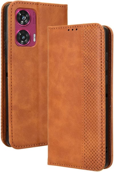 Coverup Hoesje - Geschikt voor Motorola Edge 50 Fusion Hoesje - Coverup Vintage Style Book Case - Bruin