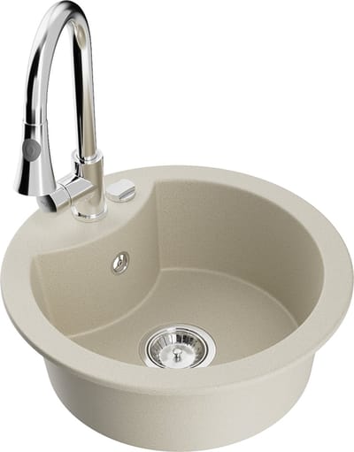 Mexen Diego granieten gootsteen 1-baks met keukenmengkraan Elia, beige - 6512-69-670101-00