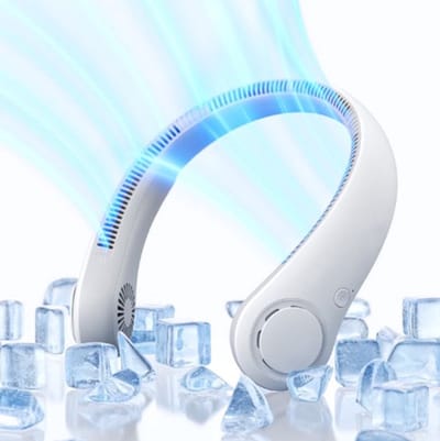 Draagbare nekventilator, 5 windsnelheden, oplaadbare batterij van 4000 mAh, 360° luchtstroom, bladloos en handsfree ontwerp, een must-have voor binnen- en buitengebruik, geschikt voor zowel mannen als vrouwen - Wit