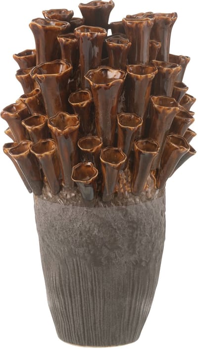 J-Line vaas Anemone - porselein - bruin/grijs - large - 46.5 cm hoog