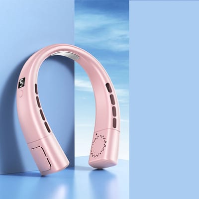 Draagbare stille USB-ventilator - Met digitaal LED-display - Bladloze miniventilator - Keramische plaat - 5 windsnelheden - Roze