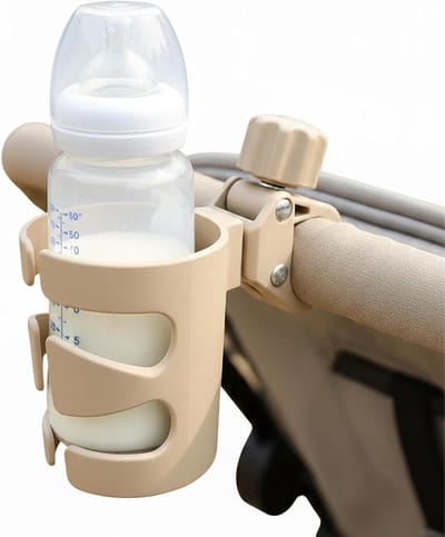 Kinderwagen Bekerhouder - Universele Fleshouder - Drankjes Meenemen - 360 Graden Draaibaar - Past Op Fiets - Kaki