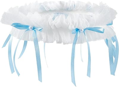 Bruiloft Kousenbanden - Bruidsaccessoires Vrouwen - Bruidsoutfit Completeren - Kant met Strik - 20 cm Lengte - Wit Blauw