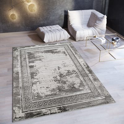 Tapiso Ares Vloerkleed Grijs Laagpolig Woonkamer Frame Oriental Tapijt Maat- 80x150