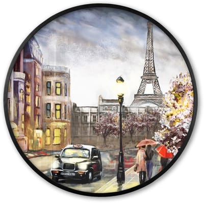 Poster in lijst Rond - Fotolijst 60x60 cm - Posters - Schilderij - Parijs - Frankrijk - Olieverf - Ronde posterlijst zwart - Decoratie - Wanddecoratie woonkamer - Muurdecoratie slaapkamer