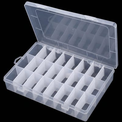 TEKROA® Opbergbox met 24 Vakjes – Verwijderbare planken – Opbergorganizer voor kralen, sieraden en kleine onderdelen – 19,5 x 13,2 x 3,6 cm