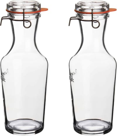 Luigi Bormioli glazen water karaff van 1 Liter - 4x - Sapkan/waterkan/schenkkan - Weckflessen/Weckfles