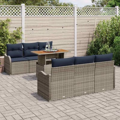 vidaXL - Tuinbank - Set - 7 - st - Grijs - en - Marineblauw - poly - rattan