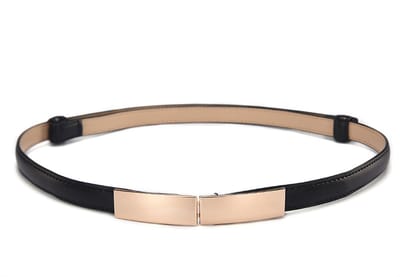 QTTVBTNA - Dames Lederen Riem - Jurkriem - Dunne tailleriem - modieuze en elegant - Verstelbare Tailleband - Dames Jurk Accessoire - Zwart - 52-95cm - 1 stuk