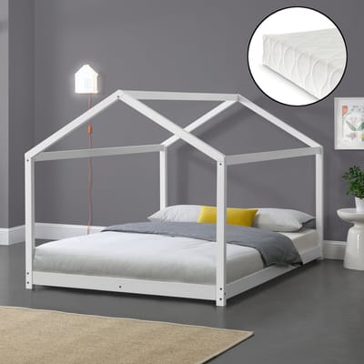 Kinderbed Cerro twijfelaar huisbed met matras 120x200 cm wit