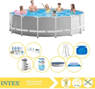 Intex Prism Frame Zwembad - Opzetzwembad - 457x122 cm - Inclusief Onderhoudspakket, Filter, Stofzuiger en Voetenbad