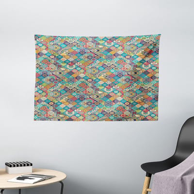 ABAKUHAUS Marokkaans wandtapijt, oosterse motieven, woonkamer slaapkamer wanddoek zijdezacht satijn wandtapijt, 150 x 100 cm, meerkleurig