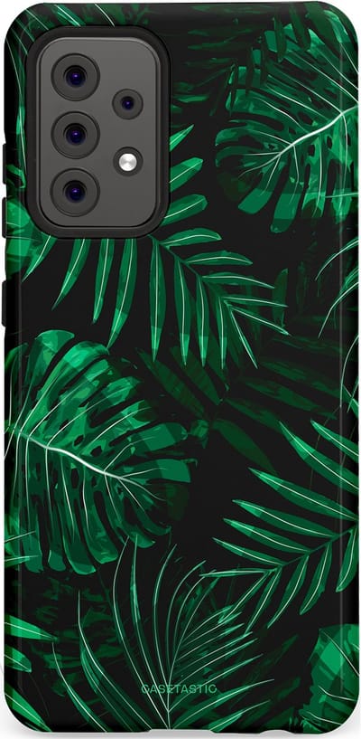 Casetastic hoesje geschikt voor Samsung Galaxy A52 (2021) 5G / Samsung Galaxy A52 (2021) 4G - Dubbellaagse bescherming - Jungle blad - Fashion Case - Donkergroen Zwart
