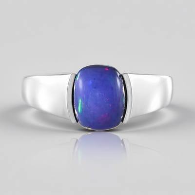 Cavill - Zilveren Ring met Mezezo Opaal - 925 Sterling Zilver Geplatineerd - 1,565 ct Ethiopische Blauwe Opaal - Antiek Cabochon - Elegante Damesring