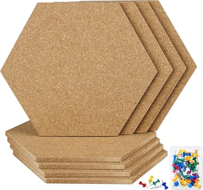 Set van 8 zelfklevende kurkborden - zeshoekig - 8,2 x 7 inch