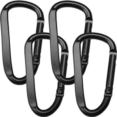 Set van 4 schroefkarabijnhaken, aluminium karabijnhaken, belastbaar en robuust, materiaalkarabijnhaak voor kamperen, wandelen en meer - zwart
