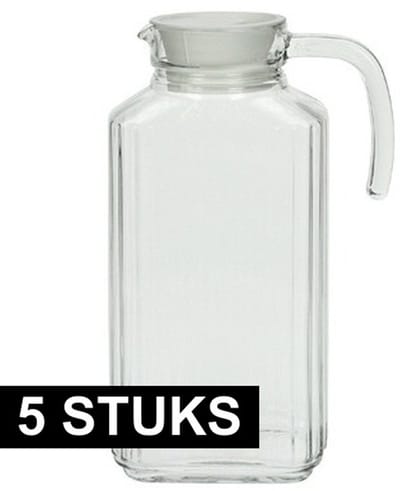 5x Glazen schenkkan met handvat 1,7 L - Schenkkannen/waterkannen/sapkannen/limonadekannen 5 stuks
