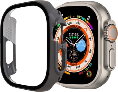 By Qubix - Apple Watch Ultra case - Donkergrijs - Geschikt voor Apple Watch 49mm hoesje - screenprotector - Bescherming iWatch - Bescherm hoesje