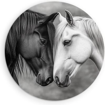 Saammp Muurcirkel Hout - 2 Verliefde Paarden - Dieren - Natuur - Ø 90 - Wandcirkel - Wanddecoratie Cirkel - muurdecoratie Woonkamer - Slaapkamer decoratie - Rond Schilderij