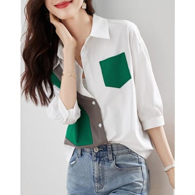 Nieuw Herfst Design Contrast Trekkoord Shirt Lente en Herfst Stijl Slim Dames Shirt L