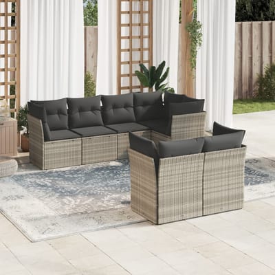 vidaXL - 7-delige - Loungeset - met - kussens - poly - rattan - lichtgrijs