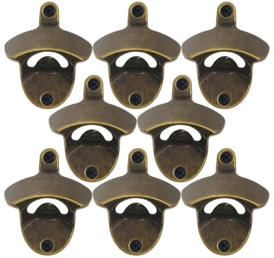 Oneay 8-delige wandgemonteerde bierflesopener, antiek brons, vintage roestvrijstalen wandgemonteerde flesopener, perfect als kerstcadeau.