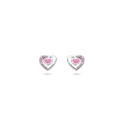 Zilveren gerhodineerde oorknoppen hartjes zirkonia 6 mm - 1341651