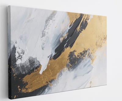 Saammp Canvas Schilderij - zwart goud patroon - Abstract kunstwerk - 45x30 - Foto op canvas - Wanddecoratie - Muurdecoratie Woonkamer - Slaapkamer decoratie - Canvas Print
