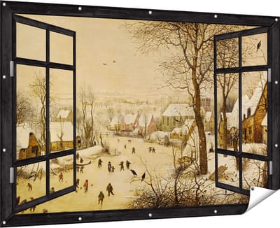 Gards Tuinposter Doorkijk Winterlandschap met Schaatsers en Vogelknip - Pieter Bruegel de Oude - 180x120 cm - Tuindoek - Tuindecoratie - Wanddecoratie buiten - Tuinschilderij