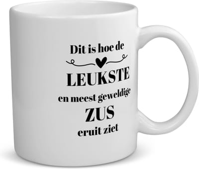 Akyol - dit is hoe de leukste en meest geweldige zus eruit ziet koffiemok - theemok - Zus - meest leukste zus - verjaardag - cadeautje voor zus - zus artikelen - kado - geschenk - 350 ML inhoud
