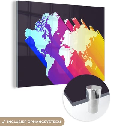 ® Glasschilderij 120x90 cm - Schilderij acrylglas - Wereldkaart Kinderen - Kleuren - Regenboog - Foto op glas - Muurdecoratie woonkamer - Wanddecoratie slaapkamer - Schilderijen