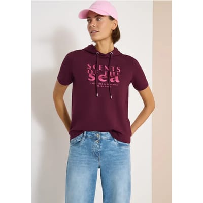 Shirt met korte mouwen, capuchon en tekst