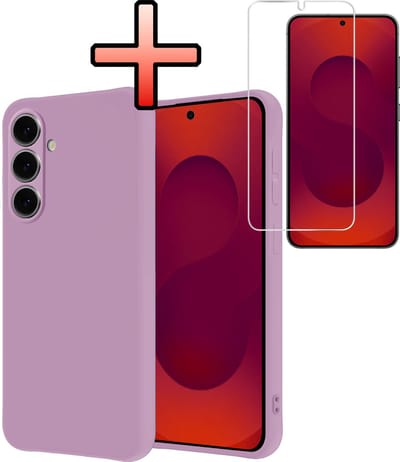 Hoesje - Met Screenprotector - Geschikt voor Samsung Galaxy S25 - Sterk & Shockproof - Back Cover - Siliconen Case - Telefoon Hoes - Lila