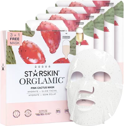 STARSKIN® Orglamic Pink Cactus 2-Stappen (3+1) – Gezichtsmasker / Sheet Mask – Hydraterend, Verstevigend & Revitaliserend – Korean Skincare voor alle huidtypen met Serum van Cactus- & Camelia-olie, Shea Butter & Ginseng