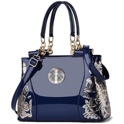 Sac à main en cuir verni brillant Grande taille Volume Cuir brillant Broderie double face Sac de haute qualité pour femme Sac à bandoulière unique Sac bandoulière Mariée . black