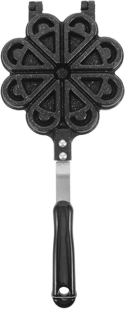 Wafelijzer Hartvorm - Pannenkoekenpan Cakevorm - Thuis Bakken - Antiaanbaklaag - 36.5 cm Lengte - Zwart