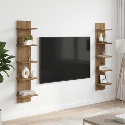 vidaXL - Wandplank - 2 - st - Artisanaal - eiken - 22 - x - 15 - x - 100 - cm - Bewerkt - hout